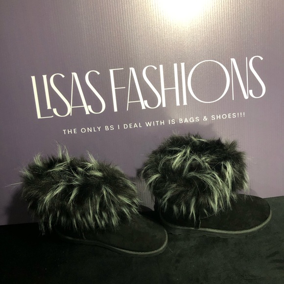 Rouge Helium Black with Black and Gray Faux Fur Ankle Boots/Booties size 10 - Picture 6 of 10